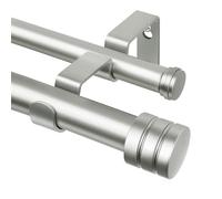 TONIAL Tringle à rideaux double de 2,5 cm pour fenêtres de 1,8 à 3,7 m - Tringle à rideaux décorative robuste pour fenêtres de 1,8 à 3,6 m avec embout classique - Argent antique