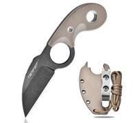 TONIFE Crescent Couteau de cou Couteau d'extérieur Lame fixe en acier 8Cr14MoV avec étui Lanyard et clip Couteau Full Tang Couteau de survie (Sable Chaud+Oxide noir puis Stonewash)