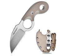 TONIFE Crescent Couteau de cou Couteau d'extérieur Lame fixe en acier 8Cr14MoV avec étui Lanyard et clip Couteau Full Tang Couteau de survie (Sable Chaud+ Stonewash)