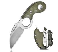 TONIFE Crescent Couteau de cou Couteau d'extérieur Lame fixe en acier 8Cr14MoV avec étui Lanyard et clip Couteau Full Tang Couteau de survie (Vert+ Stonewash)