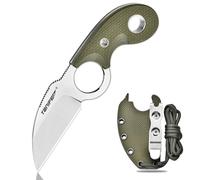 TONIFE Crescent Couteau de cou Couteau d'extérieur Lame fixe en acier 8Cr14MoV avec étui Lanyard et clip Couteau Full Tang Couteau de survie (Vert+Satin)