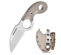 TONIFE Crescent Couteau de Cou d'Extérieur - Lame Fixe en Acier 8Cr14MoV Avec Étui, Lanyard et Clip - Full Tang de Survie (Sable Chaud+Satin)