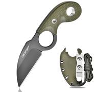 TONIFE Crescent Couteau de Cou d'Extérieur - Lame Fixe en Acier 8Cr14MoV, Full Tang, Survie Avec Étui, Lanyard et Clip (Vert+Gris Titane)