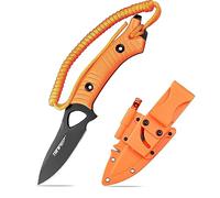 TONIFE Explorer Couteau à Lame Fixe avec Gaine 8cr14mov Lame Couteau de Survie Multifonctionnel Manche en Nylon Renforcé de Fibre de Verre pour Couteau EDC Extérieur(Orange+Noir Titane)