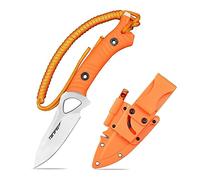 TONIFE Explorer Couteau à Lame Fixe avec Gaine 8cr14mov Lame Couteau de Survie Multifonctionnel Manche en Nylon Renforcé de Fibre de Verre pour Couteau EDC Extérieur(Orange+Satin)