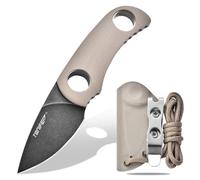 TONIFE Runer Couteau de cou fixe avec fourreau et lanière,4,7cm lame Full Tang Edc Couteau de cou pour l'extérieur (Sable Chaud+Oxide Noir puis Stonewash)