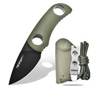 TONIFE Runer Couteau de cou fixe avec fourreau et lanière,4,7cm lame Full Tang Edc Couteau de cou pour l'extérieur (Vert+Noir Titane)