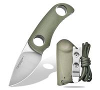TONIFE Runer Couteau de cou fixe avec fourreau et lanière,4,7cm lame Full Tang Edc Couteau de cou pour l'extérieur (Vert+Satin)