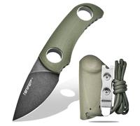 TONIFE Runer Couteau de cou fixe avec fourreau et lanière,4,7cm lame Full Tang Edc Couteau de cou pour l'extérieur (Vert+Oxide Noir puis Stonewash)