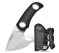 TONIFE Runer Couteau de cou fixe avec fourreau et lanière,4,7cm lame Full Tang Edc Couteau de cou pour l'extérieur (noir+satin)