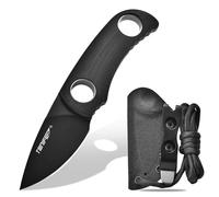 TONIFE Runer Couteau de cou fixe avec fourreau et lanière,4,7cm lame Full Tang Edc Couteau de cou pour l'extérieur (Noir+Noir Titane)