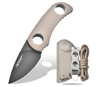 TONIFE Runer Couteau de cou fixe avec fourreau et lanière,4,7cm lame Full Tang Edc Couteau de cou pour l'extérieur (Sable Chaud+Gary Titane)