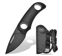 TONIFE Runer Couteau de cou fixe avec fourreau et lanière,4,7cm lame Full Tang Edc Couteau de cou pour l'extérieur (Noir+Oxide Noir puis Stonewash)