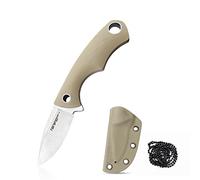 TONIFE Squirrel Couteau de cou à Lame fixe 4,3cm Total 11,9cm avec étui Kydex et Chaîne à Boules pour la Pêche, le Camping et la Survie (Kaki)