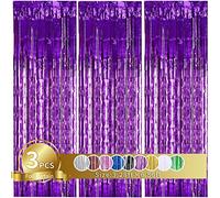 TONIFUL 3 Pièces Violet Rideau Métallique de Frange Brillant Rideau à Franges Aluminium Shimmer Porte Fenêtre pour Décoration Fête Mariage d'anniversaire