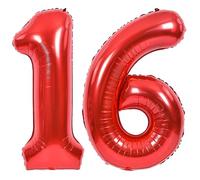 TONIFUL Ballons à l'hélium en Mylar en forme de chiffre 16 - 101,6 cm - Rouge