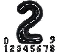 TONIFUL Ballons noirs en forme de voiture de course - 101,6 cm - Grand format en feuille d'hélium Mylar - Numéro 2 - Ballons pour fête d'anniversaire de garçon - Décoration de fête sur le thème de la