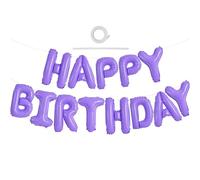 TONIFUL Bannière de ballons « Happy Birthday » violet clair de 40,6 cm en feuille Mylar - Bannière réutilisable pour filles, garçons, enfants et adultes - Décorations d'anniversaire et fournitures de