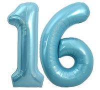 TONIFUL Grands ballons à l'hélium en forme de chiffre 16 en forme de macaron bleu clair de 101,6 cm pour fête d'anniversaire de 16e anniversaire