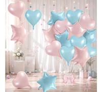 TONIFUL Lot de 18 ballons en aluminium bleu et rose avec étoile et cœur - 45,7 cm - Ballons à l'hélium en mylar pour révélation du sexe - pour fête prénatale, mariage, remise de diplôme