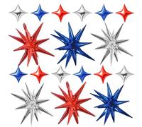 TONIFUL Lot de 18 ballons en mylar rouge bleu argenté de 55,9 cm et d'étoiles à quatre pointes pour Noël, Nouvel An, anniversaire, mariage, fête de l'indépendance, anniversaire de mariage