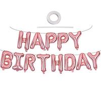 TONIFUL Rose Happy Birthday Bannière Ballons En Aluminium,Banderole Joyeux Anniversaire Happy Birthday Lettre Décoration De fêtes d'anniversaire Fournitures Accessoires