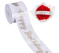 TONIFUL Ruban de satin blanc pailleté « Happy Birthday » de 5,1 cm x 9,1 m de large imprimé brillant pour emballage cadeau, décoration de bouquet de fleurs, artisanat, fabrication de bannières et