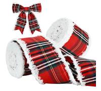 TONIFUL White Fur Lot de 2 rouleaux de ruban à carreaux rouge et vert de 6,3 cm pour décoration de fête de Noël, fabrication de nœuds, accessoires pour cheveux et travaux manuels faits à la main (1,8