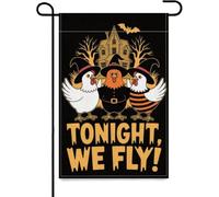 Tonight We Fly - Drapeau de jardin amusant avec motif de poule sorcière - Drapeau de jardin double face - Tapisserie pour dortoir, chambre à coucher, intérieur et extérieur