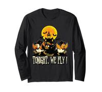 Tonight We Fly Funny Chicken Witches Halloween Humor Manche Longue