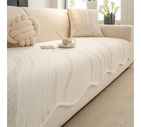 TONINMM Housse Canapé Motif De Feuilles Texturé avec Bordure À Pompons, pour Canapés Droits Et Modulables dans des Pièces Modernes Et Apaisantes