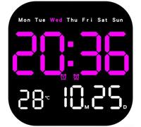 TONIXY 1 horloge murale LED moderne avec calendrier, thermomètre, alarme de phase de lune, compte à rebours, capteur automatique de luminosité à 10 niveaux, télécommande, design carré en plastique