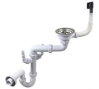 TONIXY 1 kit de vidange d'évier de cuisine avec design arrière en acier inoxydable 304 PVC Siphon anti-flux lisse blanc, pour maison moderne