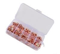 TONIXY Assortiment de joints plats en cuivre pour rondelle 50, 100, 120 pièces - Ensemble de bagues d'étanchéité en métal rouge avec boîte de rangement pour carter automobile et matériel industriel