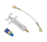 TONIXY Injecteur d'huile R134a AC 30 ml avec coupleur rapide côté bas SAE 6,35 mm pour voiture HVAC colorant charge tuyau en acier laiton outil de réparation automatique bleu blanc