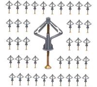 TONIXY Lot de 100 chevilles auto-perceuses pour mur creux avec vis, fixations d'expansion en plastique gris et acier pour plaques de plâtre et panneaux de fibres, idéal pour accrocher des rideaux, des