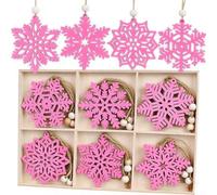 TONIXY Lot de 24 flocons de neige rustiques en bois avec corde de jute et perles pour sapin de Noël, loisirs créatifs, peinture ou teinture - Boîte de rangement décorative (poudre)