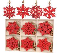 TONIXY Lot de 24 flocons de neige rustiques en bois avec corde de jute et perles pour sapin de Noël, loisirs créatifs, peinture ou teinture dans une boîte de rangement décorative (rouge)