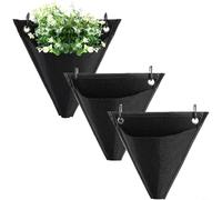 TONIXY Lot de 3 sacs à suspendre en non-tissé à fixation murale pour plantes grasses Motif triangle géométrique avec côté pour pot de plantes grasses Maison Jardin Bureau Décor Noir