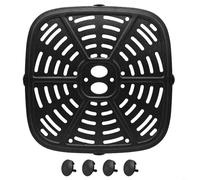 TONIXY Plaque de cuisson pour friteuse à air 24 × 24 cm en acier au carbone antiadhésive passe au lave-vaisselle Accessoire de cuisine avec poignée pour articles ménagers Holstein, noir