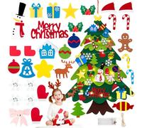 TonJin Feutre Arbre De Noël pour Enfants Kit avec 9.8ft/3m LEDs Lumières, Tenture 98×69cm DIY Sapin de Noël en Feutrine A Decorer avec 32 Ornements détachables Deco