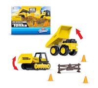 Tonka Mini Classics 2-Pack (Metal Movers Camion Benne et Bulldozer avec 3 Cônes de Signalisation et Barrière de Sécurité)