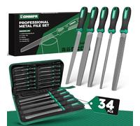 Tonmifr Lot de 34 limes professionnelles en acier carboné de qualité industrielle, 5 formes (plat/demi-rond/rond/triangle/carré) pour acier trempé