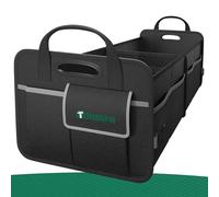Tonmifr Organiseur de coffre de voiture à 2 compartiments et boîte de rangement, Oxford 600D robuste pliable avec bandes réfléchissantes et 8 poches latérales en maille pour SUV, hayon, break - (65 L)