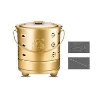 Tonneau à brûler, Incinérateur de déchets de jardin avec couvercle et crochet pour le feu, Incinérateur en acier inoxydable pour papier, feuilles, ordures et restes de jardin (doré, 38 cm)