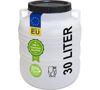 tonneau à col large plasteo® 30 litres avec couvercle et poignées, qualité alimentaire et sans BPA Tonneau à choucroute Tonneau à aliments couleur naturelle Tonneau universel