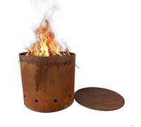 Relaxdays Tonneau à feu en Acier Corten, Aspect rouillé, H45xD49,5cm, brasero avec Couvercle, Brun rougeâtre XL