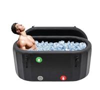 Tonneau de bain de glace pour adulte avec couvercle, isolation Ice Bath intérieur et extérieur avec pompe de gonflage et outil de réparation pour athlètes, débutants 370 l, noir