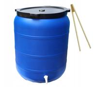 Tonneau de pluie Tonneau à couvercle Tonneau à col large Tonneau pour aliments avec robinet 200l + DOUILLE EN BOIS