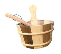 Tonneau de sauna en bois 4 L - Accessoire traditionnel avec louche pour la maison, le sauna, l'hôtel, le spa, la piscine - Bois marron